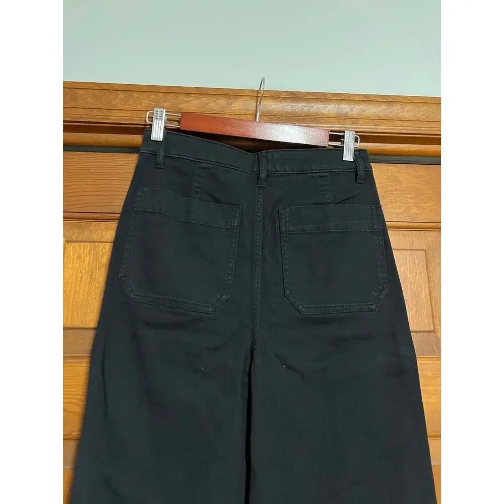 NWT Quince Women's Organic Stretch Cotton Twill Wide-Leg Crop Pants Black SZ 27 - Picture 7 of 14